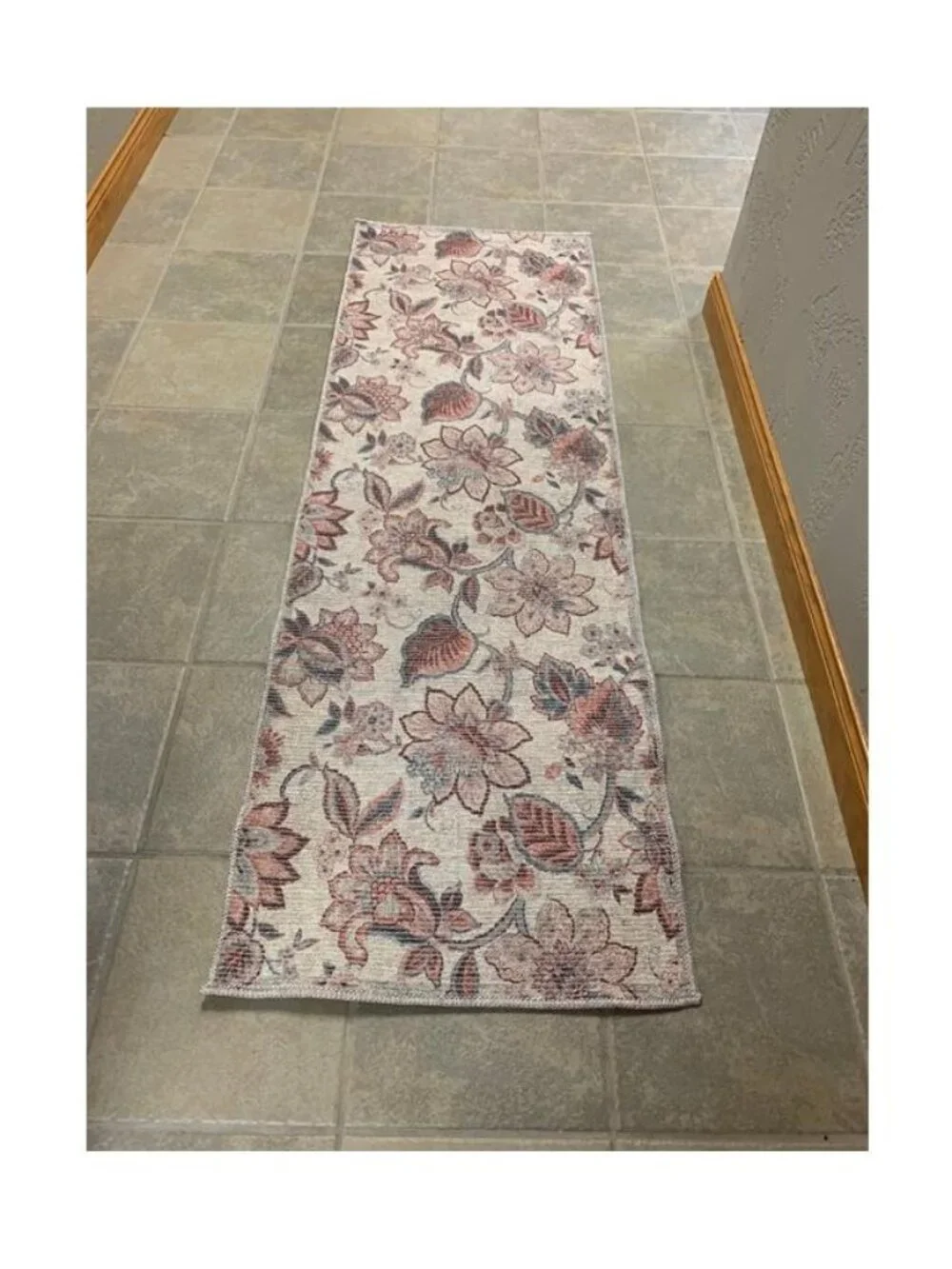 Waverly Washable Brighton Blossom Floral 2' x 6' Rug Runner Rust Pink Cream NWT